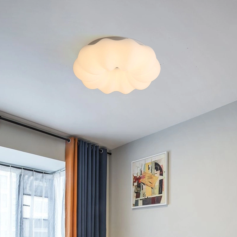 European White Cloud Eye Protection LED Lamp Creative Simple Modern Living Room Children&prime; S Bedroom Pumpkin Ceiling Lamp