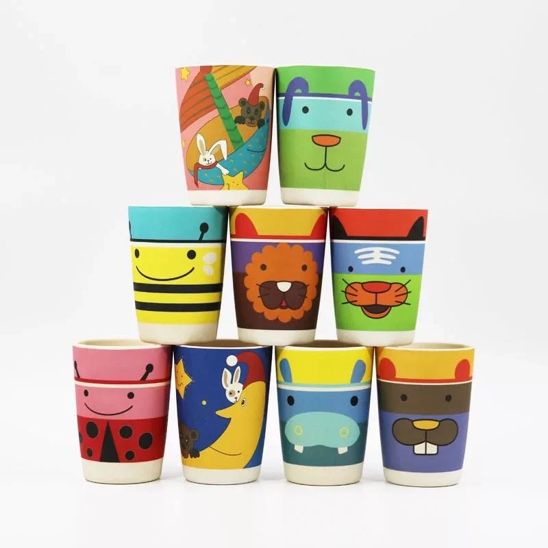 Bamboo Fiber Environmental Protection Children&prime;s Water Cup Cartoon Decals Drinking Cup Children&prime;s Anti-Fall Water Cup