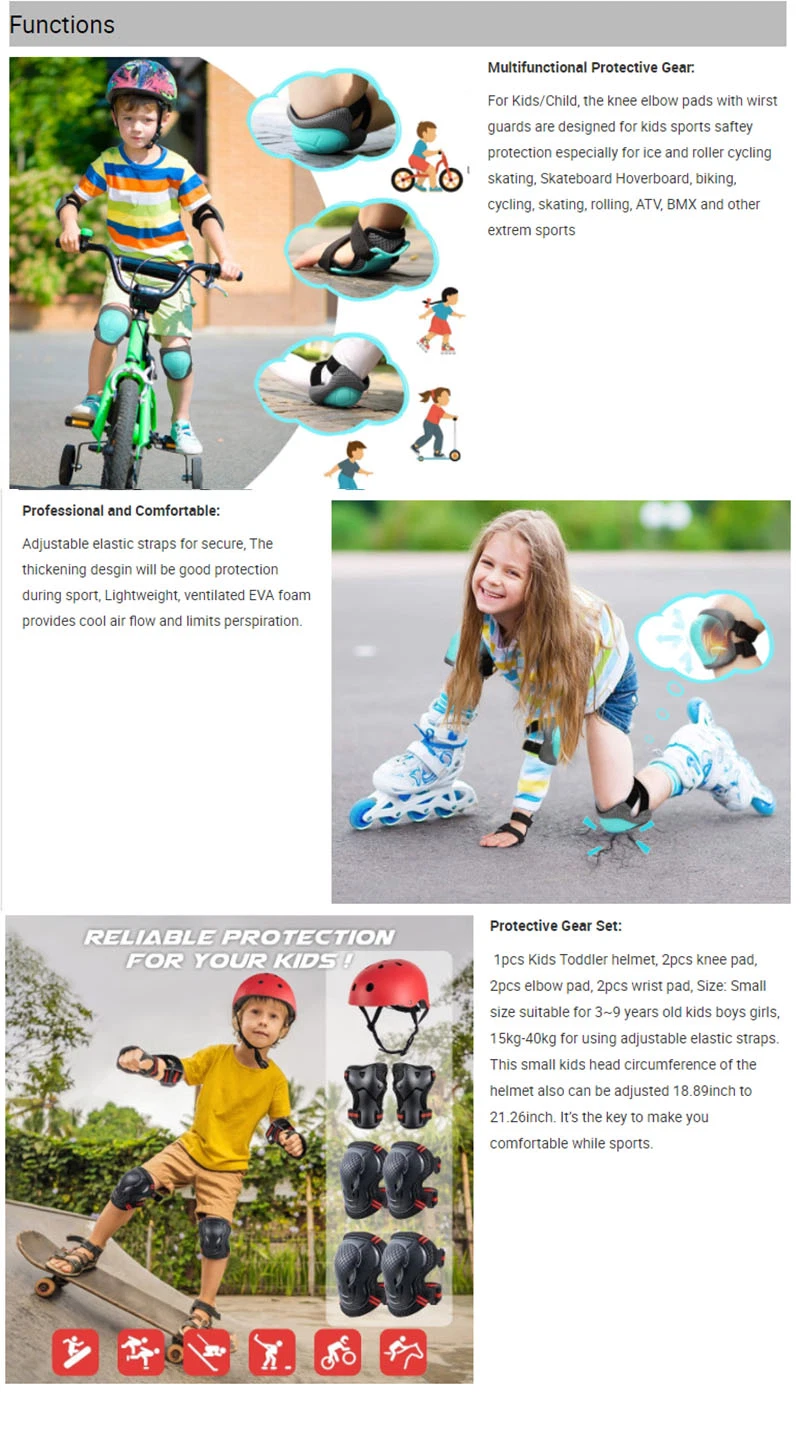 Child &amp; Adults Rider Series Protection Gear Set 7PCS Set Roller Skates Cycling Bike Knee Elbow Pads Kids Skating Protective Gear