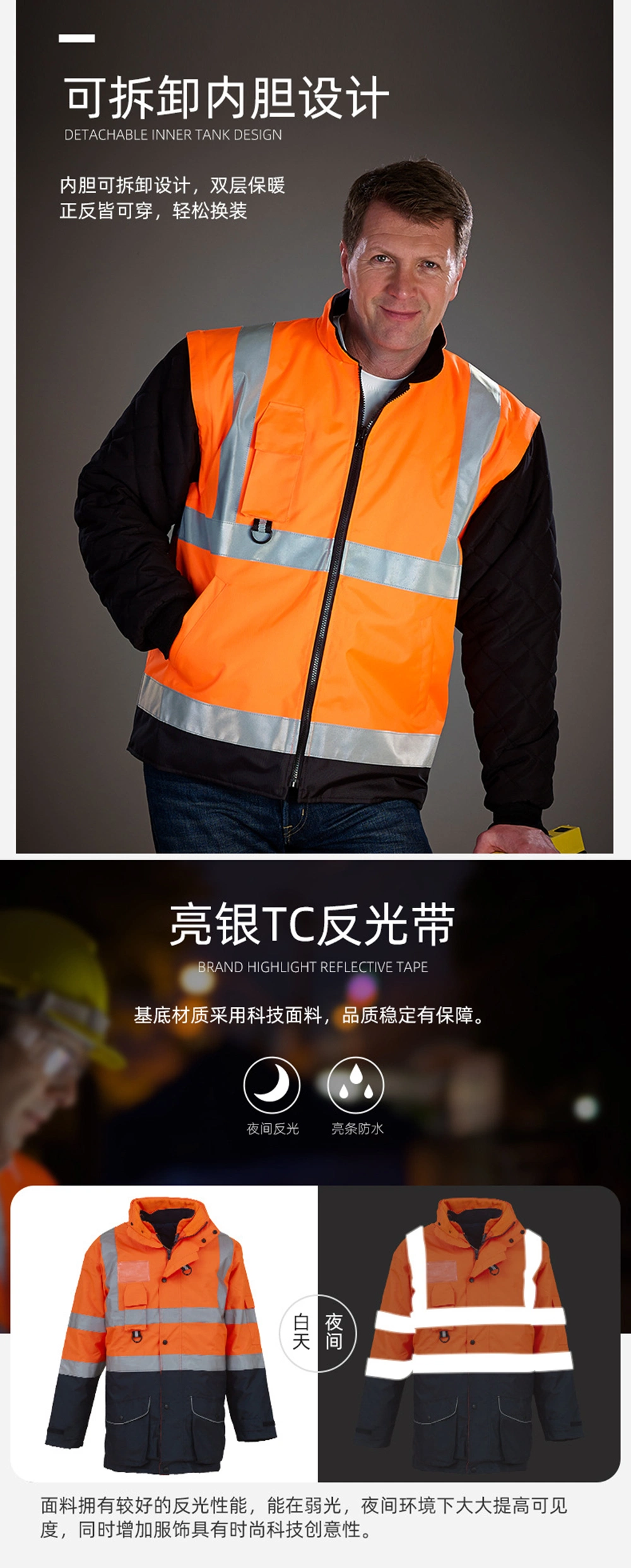 7-in-1 Work Jacket Thermal Insulation Outdoor Night Reflective Clothing