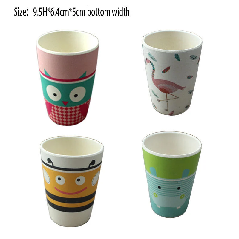 Bamboo Fiber Environmental Protection Children&prime;s Water Cup Cartoon Decals Drinking Cup Children&prime;s Anti-Fall Water Cup