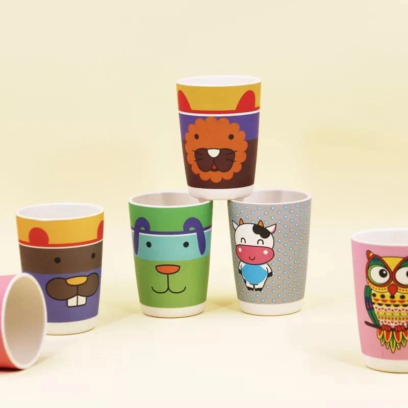 Bamboo Fiber Environmental Protection Children&prime;s Water Cup Cartoon Decals Drinking Cup Children&prime;s Anti-Fall Water Cup