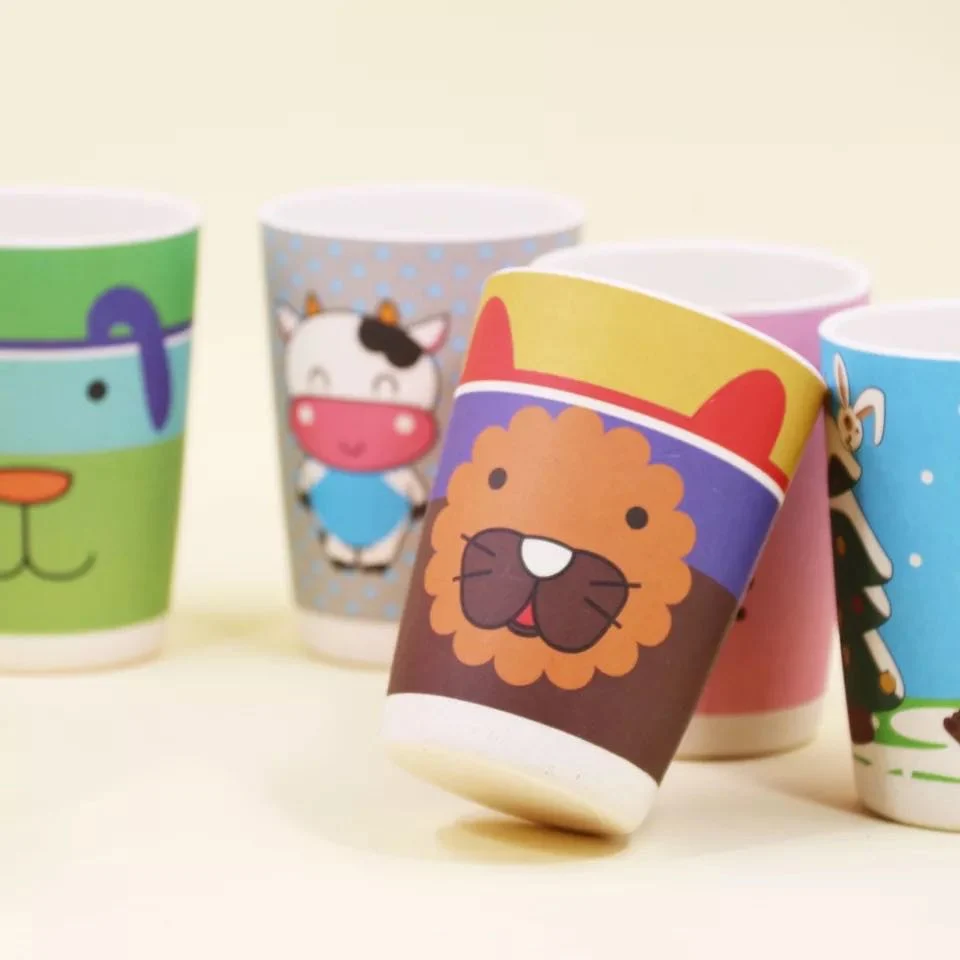 Bamboo Fiber Environmental Protection Children&prime;s Water Cup Cartoon Decals Drinking Cup Children&prime;s Anti-Fall Water Cup